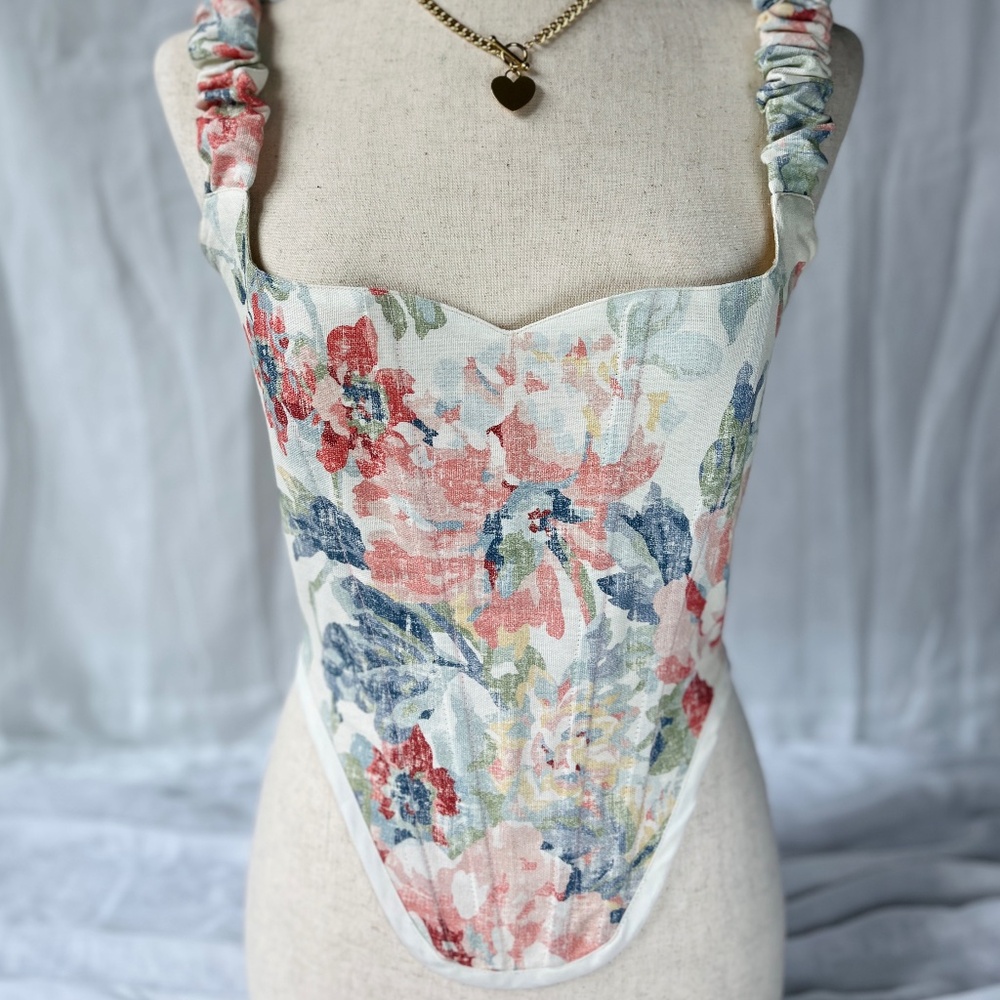 Floral Linen Corset Top - Handmade Corset for Women - One of One Size Small